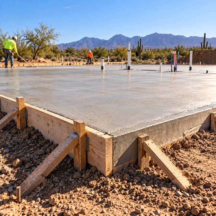 Alexander’s Construction crew pouring a concrete slab in Maricopa, AZ