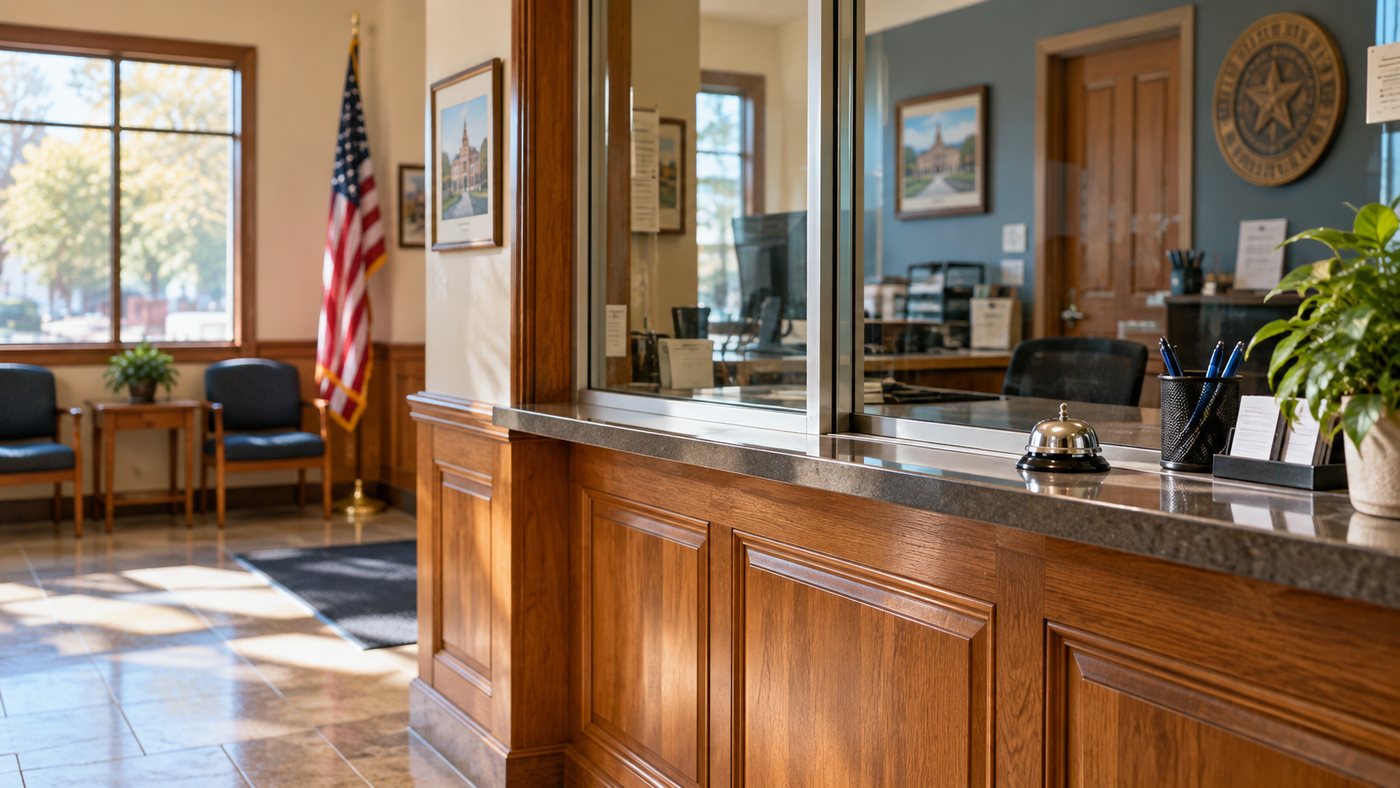 A friendly small-town municipal service counter
