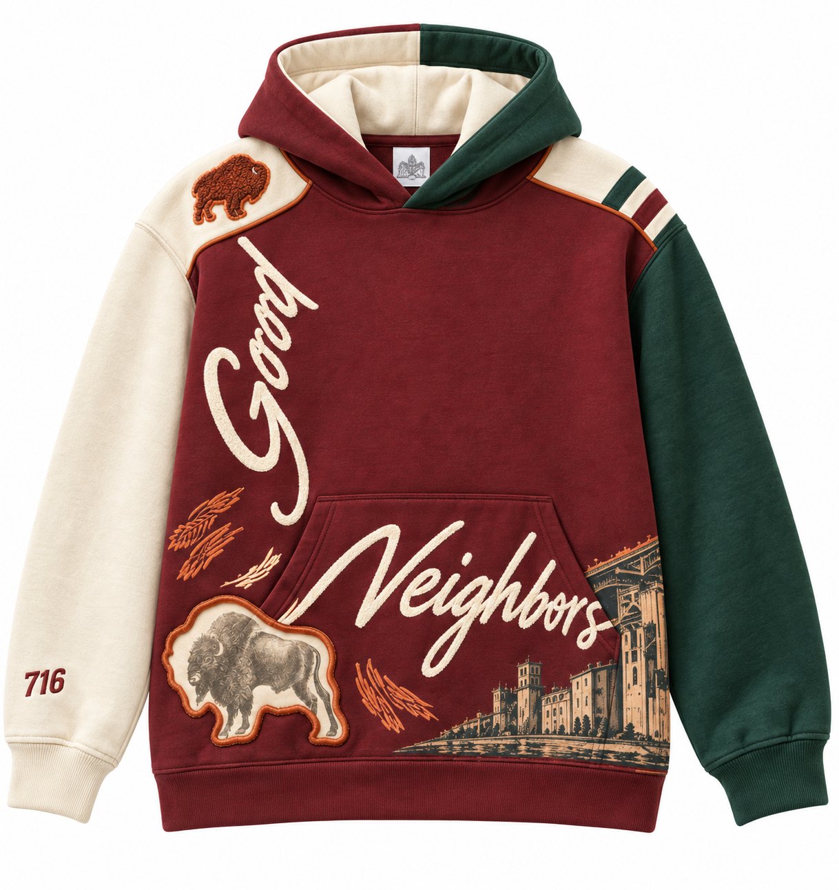 Good Neighbors Colourblock hoodie, front