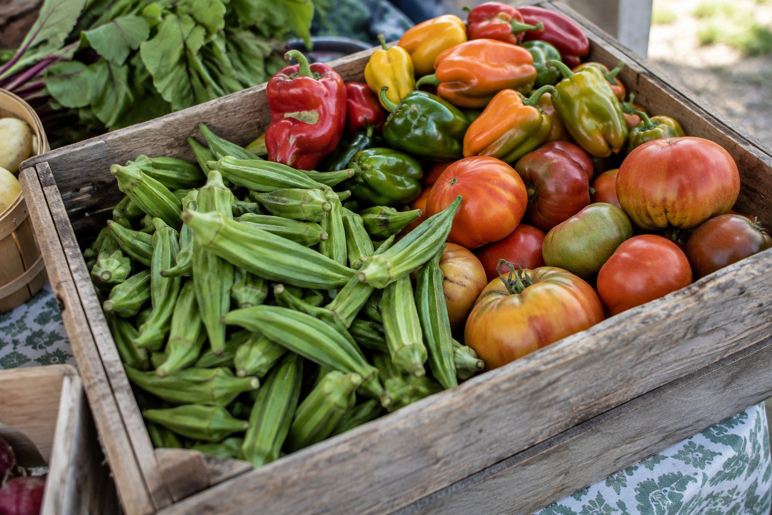 Fresh specialty vegetables at an Oklahoma farmers market