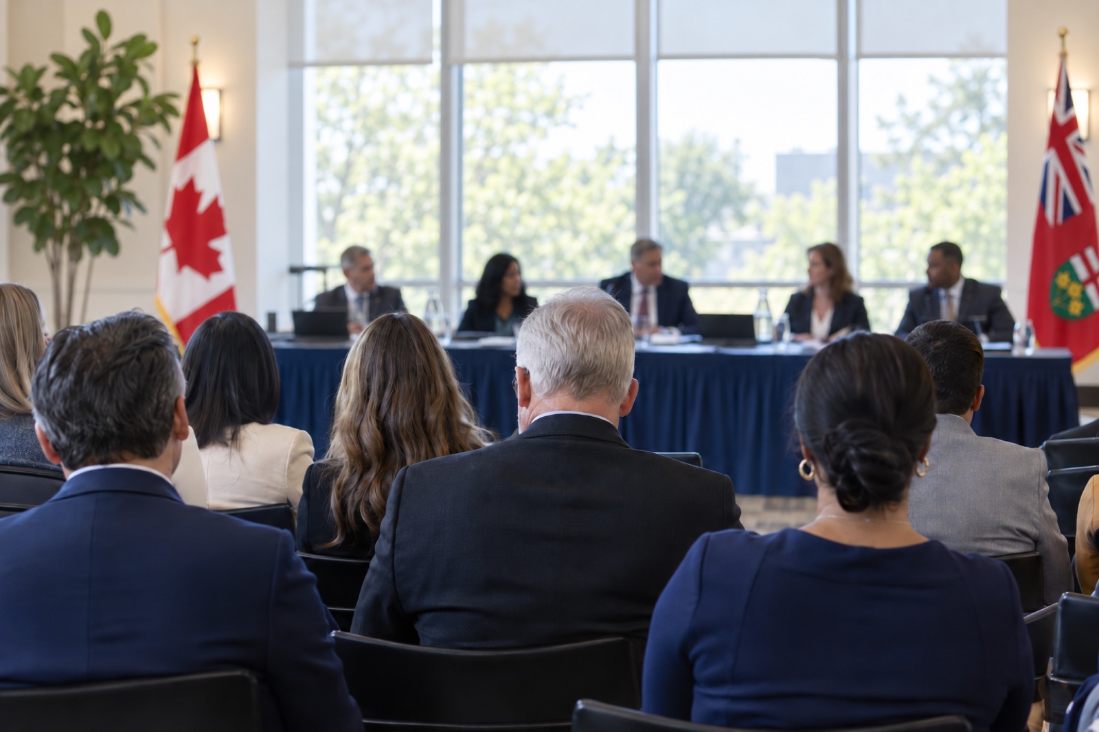 A public Halton Police Board meeting, seen from the back of the room