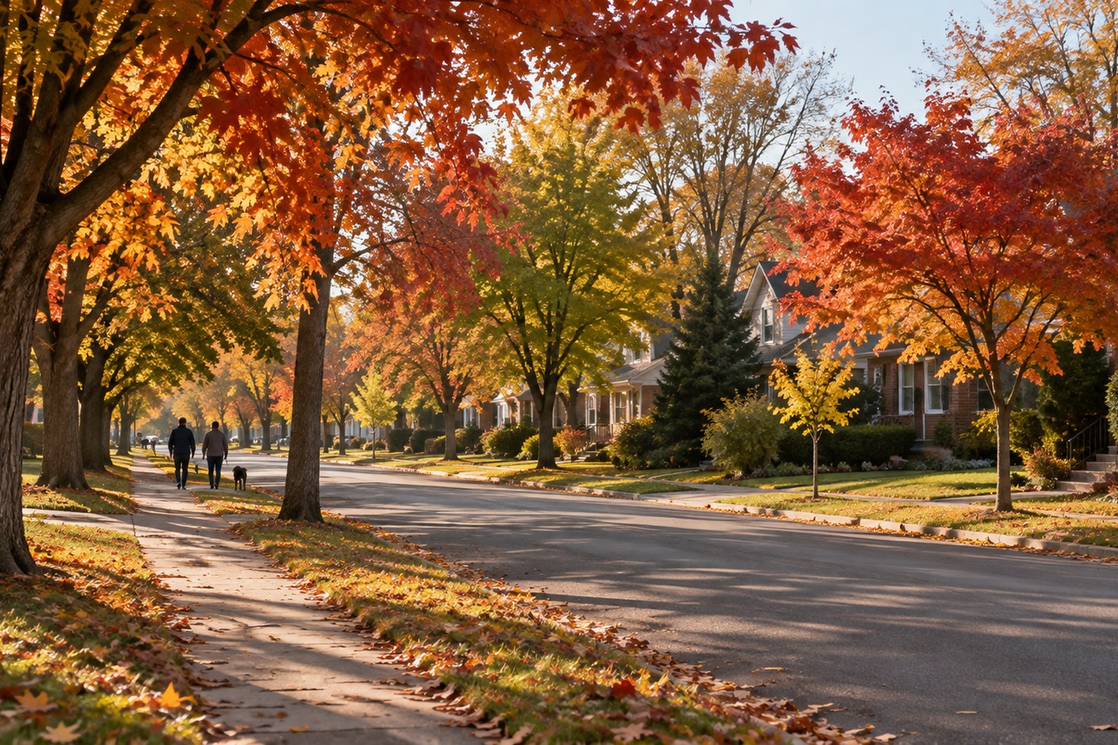A residential street in Halton Region on an autumn morning