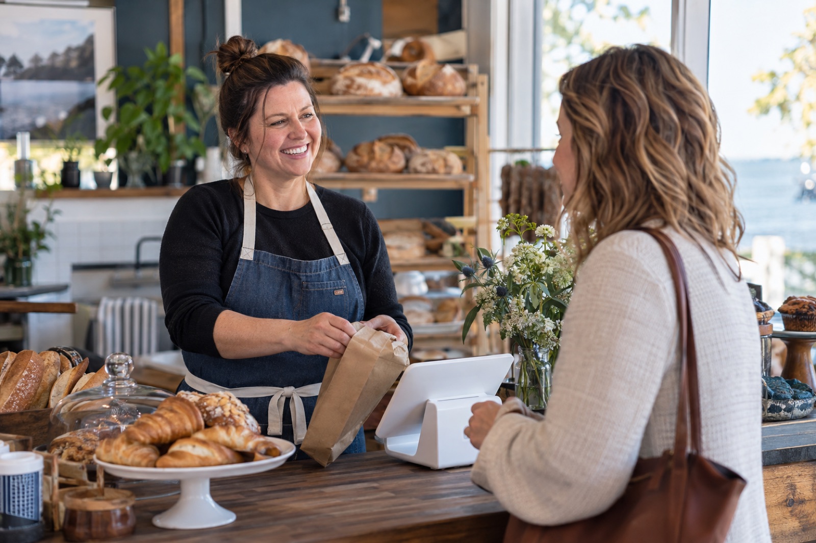 Business owners and a consultant working together.