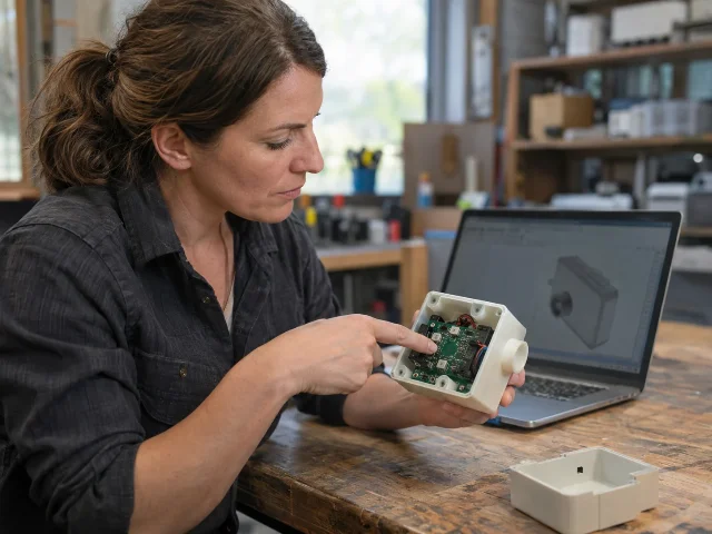 An engineer working at a bench in a Michigan workshop