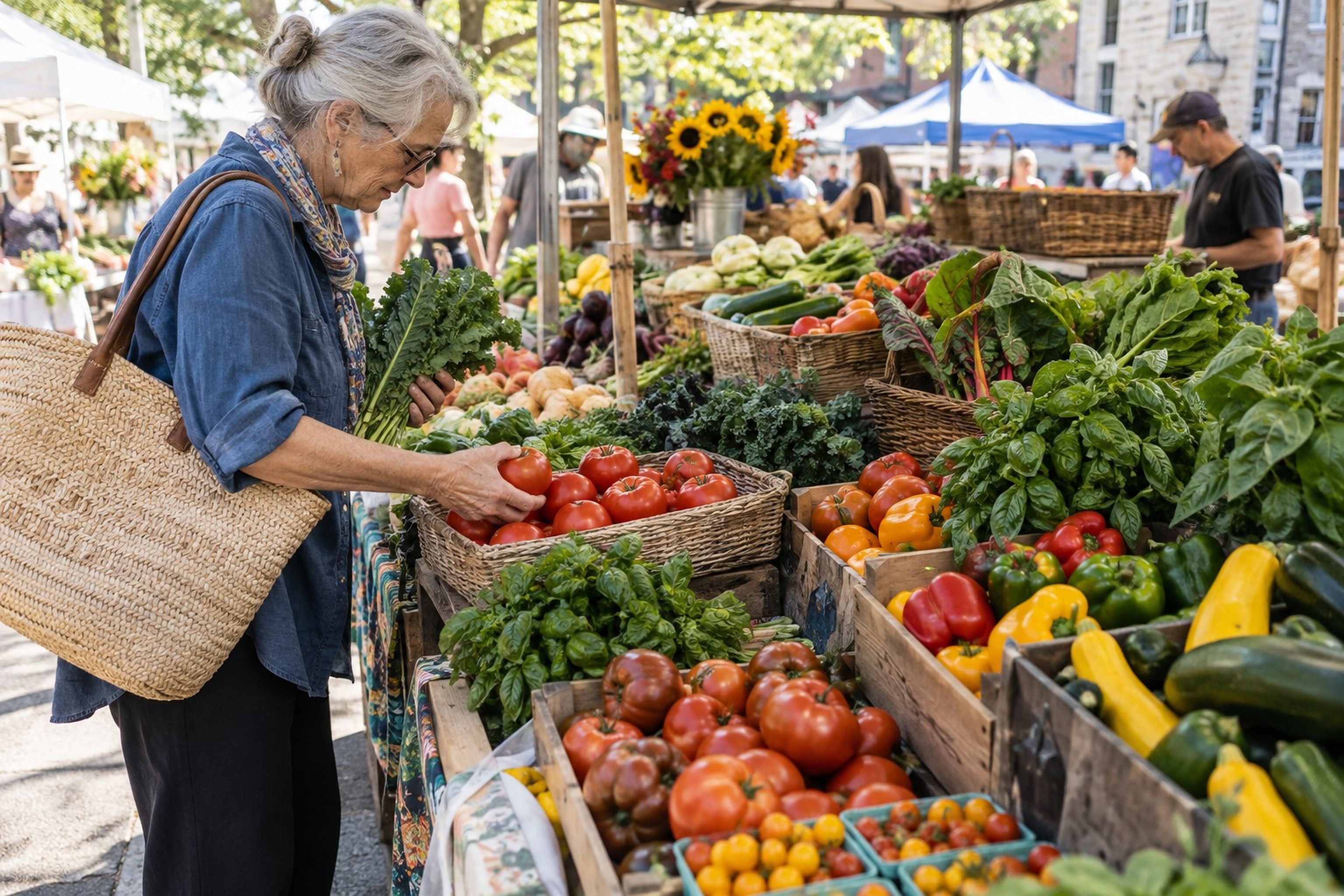 Fresh produce at an outdoor farmers market