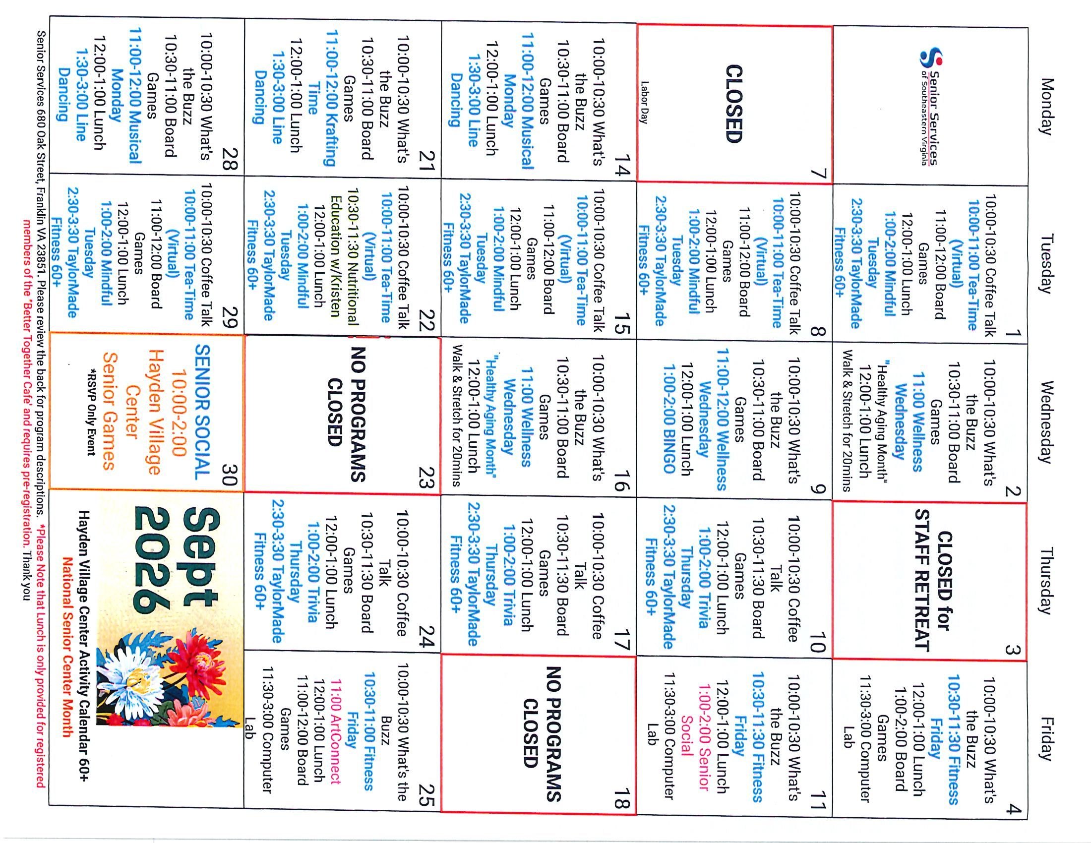 September 2026 Hayden Village Activity Calendar 60 — page image