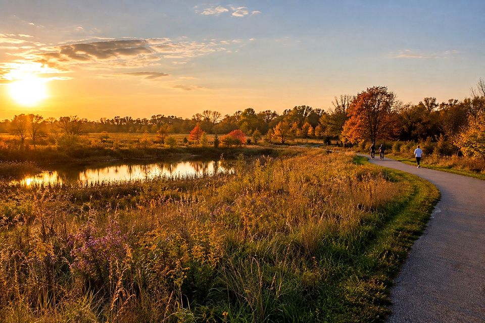 Trails through the prairie at golden hour