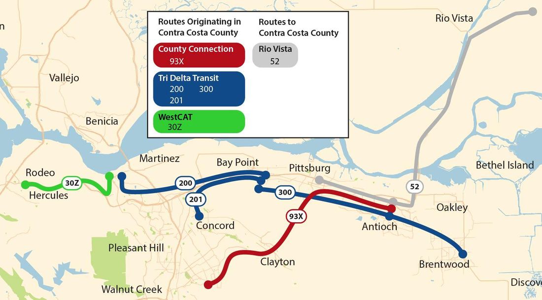 Figure in “3.2.2 East to Central (SR 4) Express Bus Routes”, from page 34 of the original document. A written description is available on request.