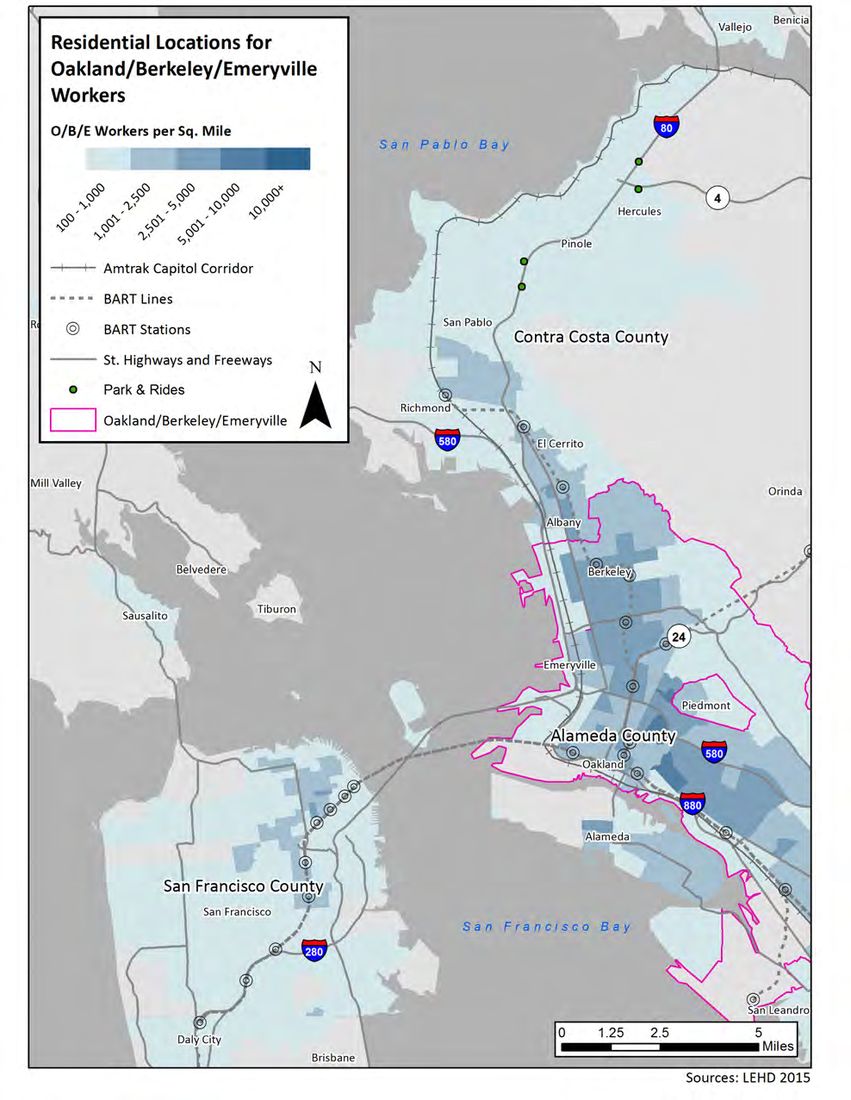 Figure in “Figure 22: Employment Locations for West County Residents (LEHD Data)”, from page 36 of the original document. A written description is available on request.