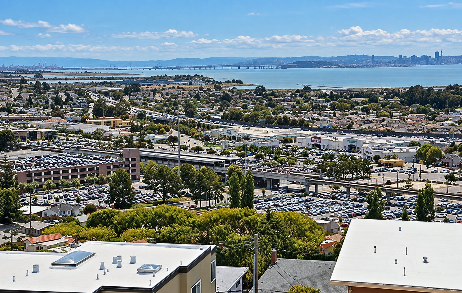 West Contra Costa seen from the hills, with the bay and the San Francisco skyline beyond
