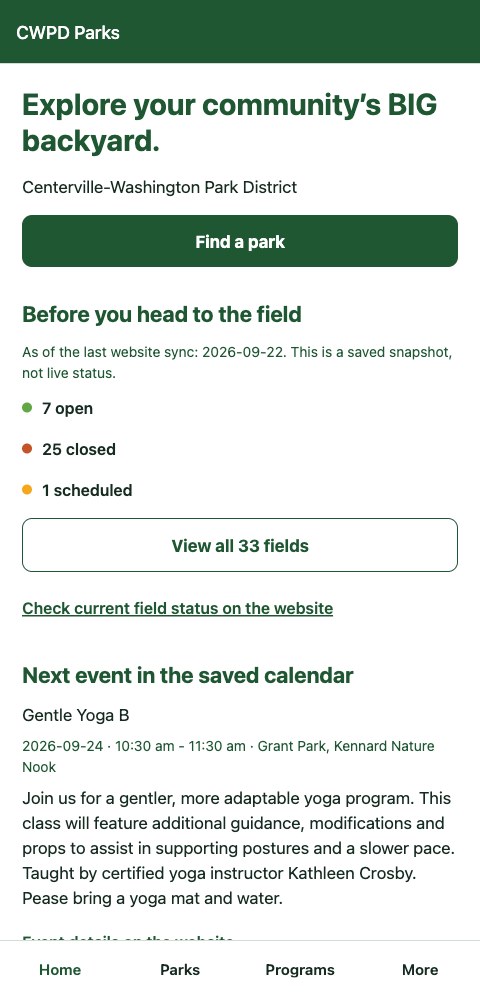 Centerville-Washington Park District — mobile app