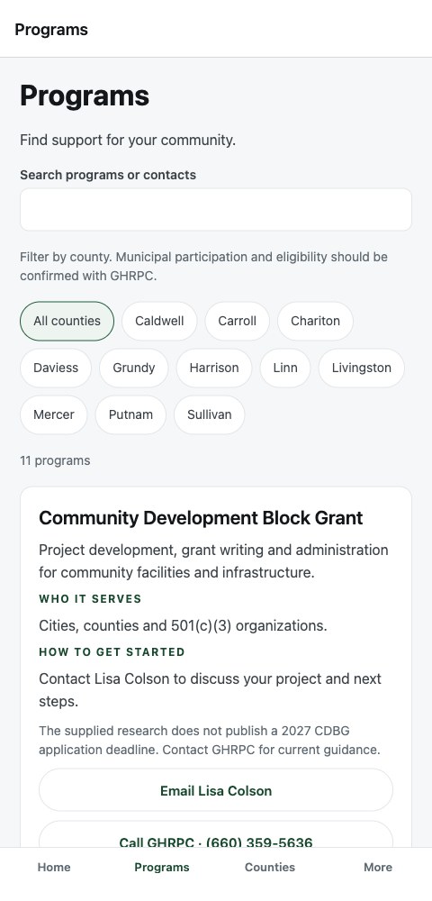 Green Hills RPC — mobile app screen 2