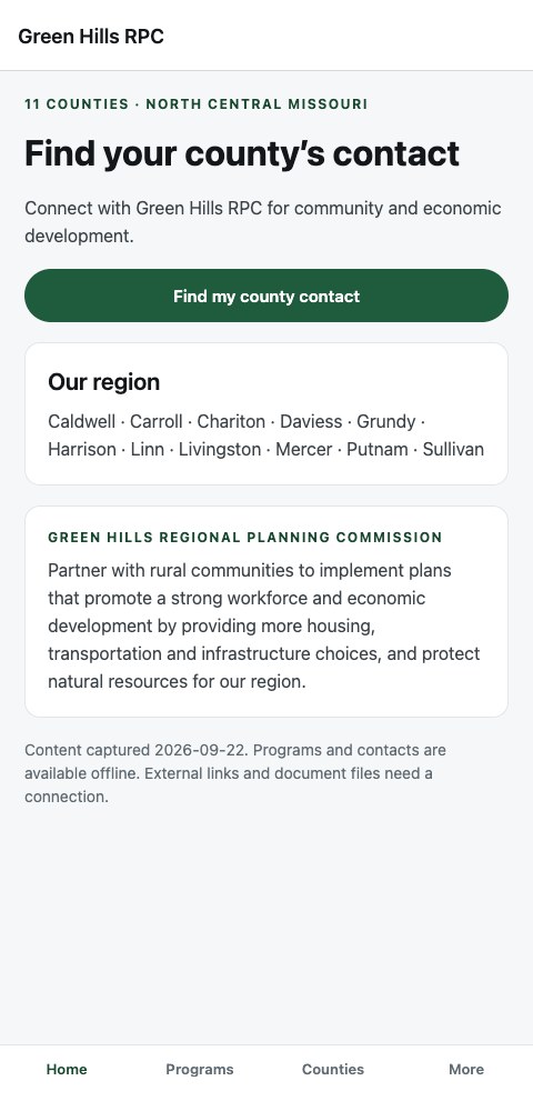 Green Hills RPC — mobile app