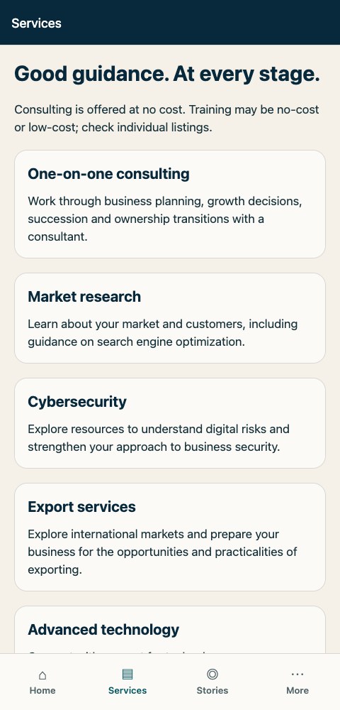 Michigan SBDC — mobile app screen 2