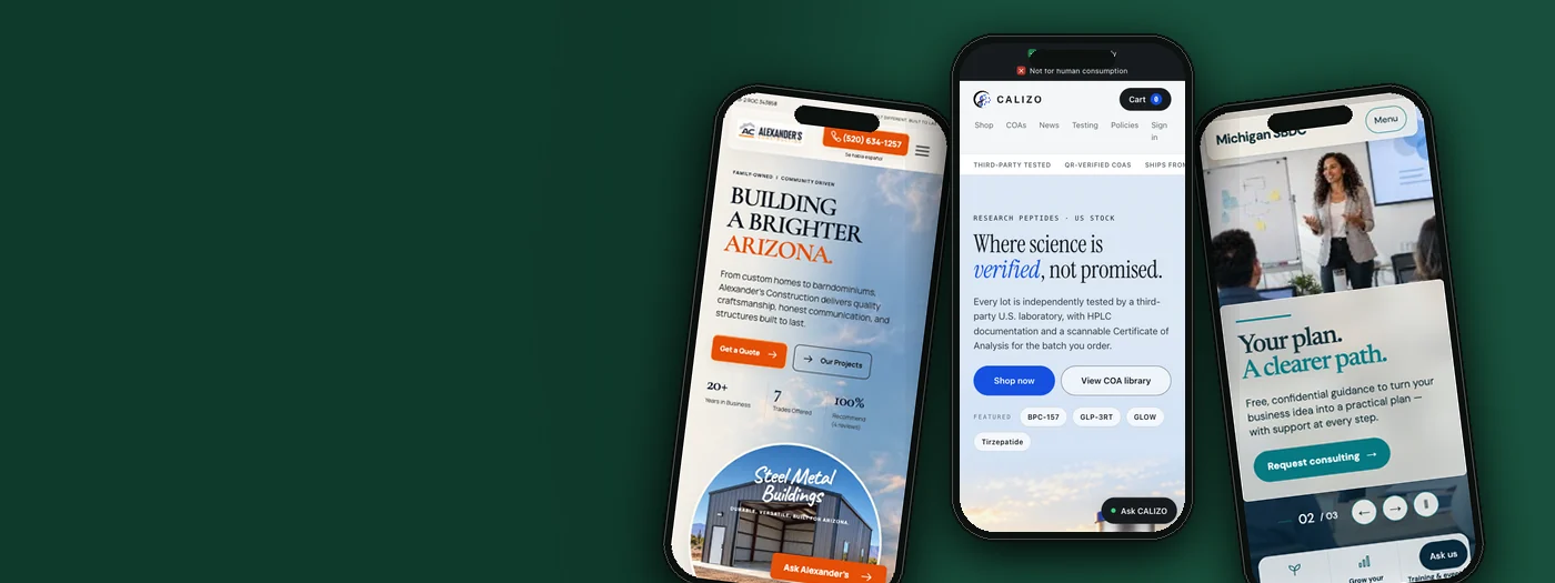 Mobile website concepts for Channel A TV, Calizo and Alexander’s Construction