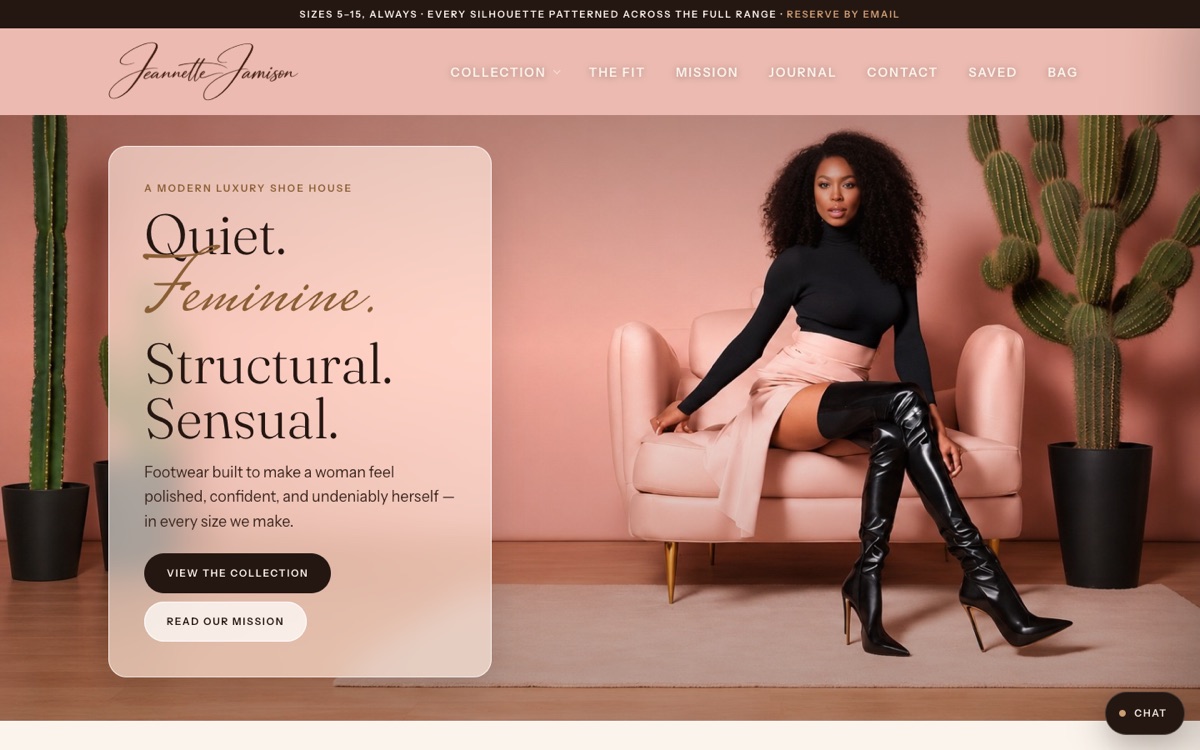 Screenshot of Jeannette Jamison Shoes homepage