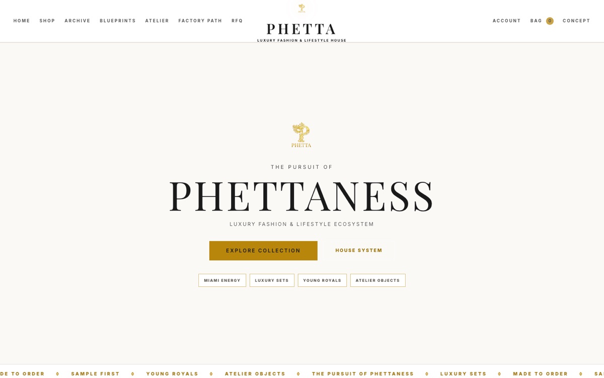 Screenshot of Phetta homepage