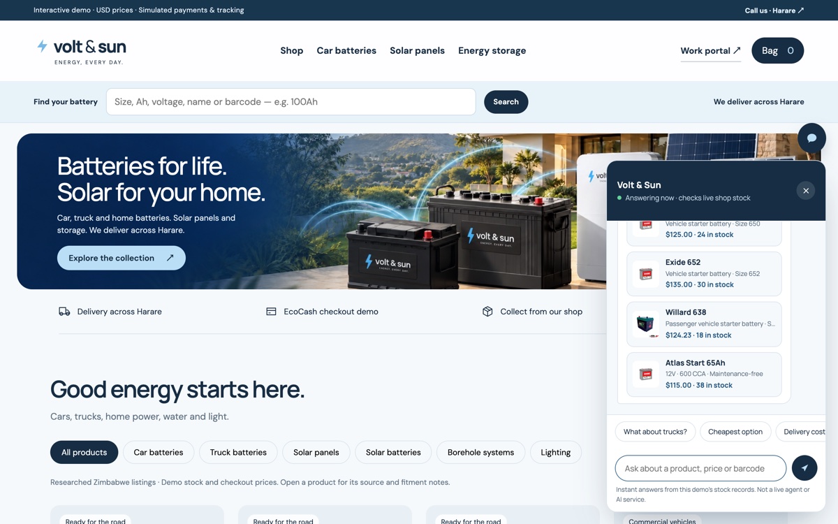 Screenshot of Volt & Sun homepage